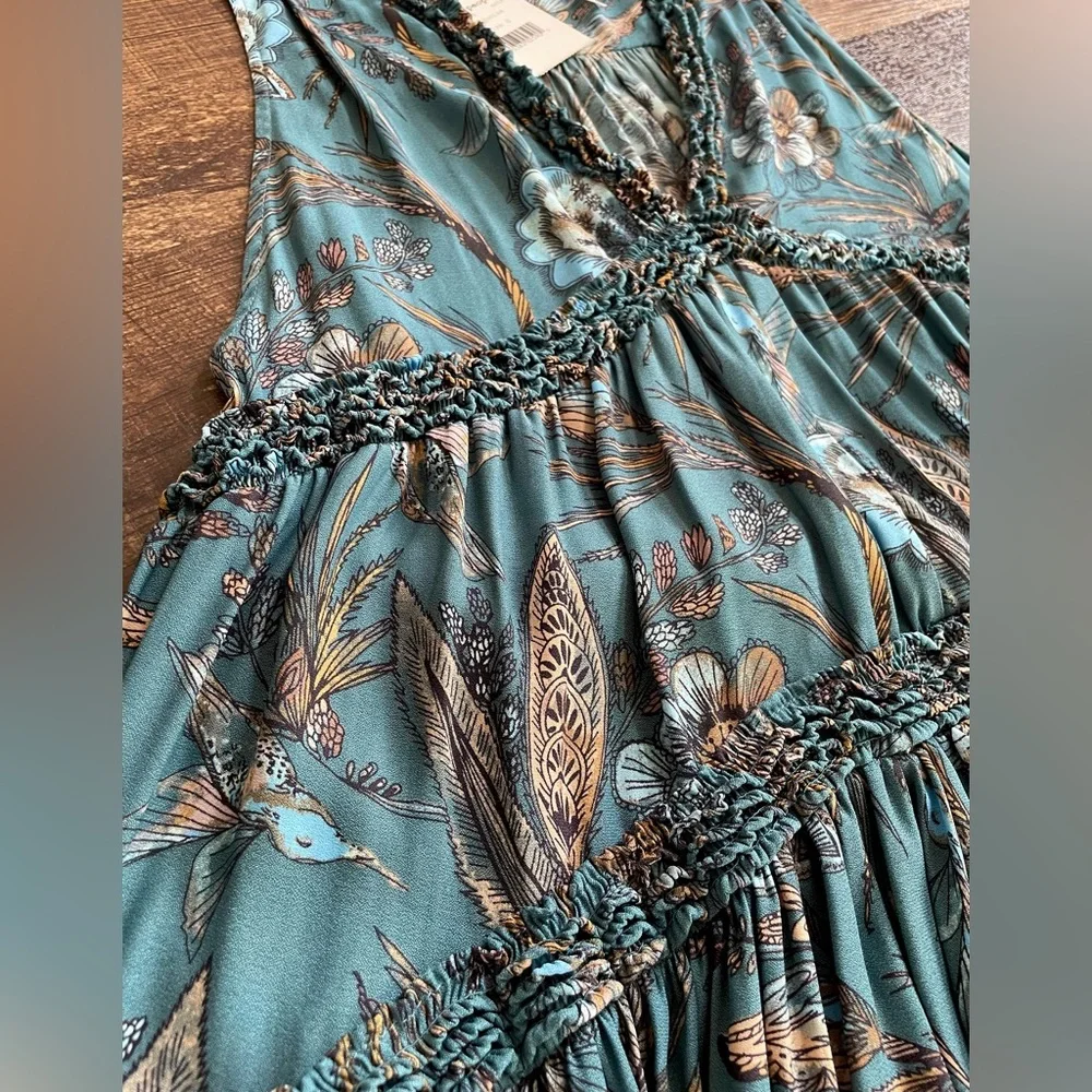🌎Free People Floral Haze Hummingbird Turquoise Boho Tunic NWT~Small - Picture 6 of 13